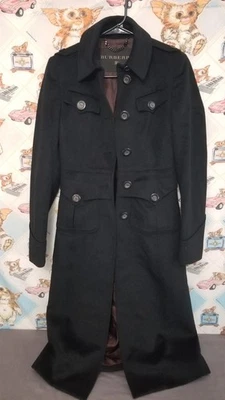 Burberry Cashmere Wool Blend Long Trench Coat Jacket Black Womens Size 40 - Image 1 of 4