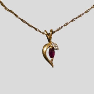 14K Gelbgold Rubin & Diamant Anhänger Halskette 18" Kette - Bild 1 von 8