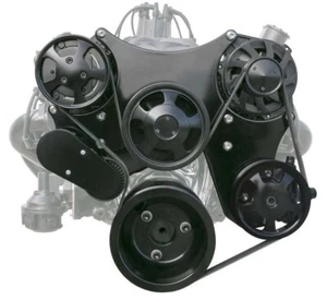 Small Block Chevy Gen 1 Long Pump Black Serpentine Billet Aluminum Pulley Kit - Picture 1 of 2