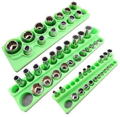 Magnetic Socket Organizer Set 3pc Mechanics Time Saver 1/2 3/8 1/4" Drive MTS GN - Image 1 of 4