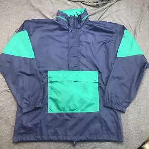 VTG Asics Windbreaker Jacket Size S/M Blue Green Lightweight Packable Hood Nylon - Picture 1 of 11