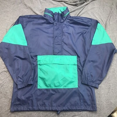 VTG Asics Windbreaker Jacket Size S/M Blue Green Lightweight Packable Hood Nylon - Image 1 of 4