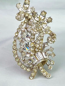 HOLLYCRAFT Silver Tone Vintage Sparkly Clear Rhinestone Floral Pin Brooch - Picture 1 of 12