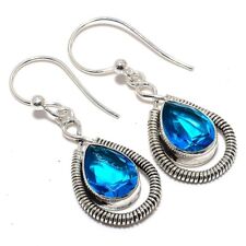 Blue Topaz Gemstone 925 Sterling Silver Earring 1.81" z768