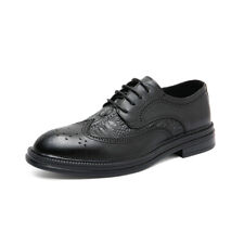 Men Leather Pointy Toe Wingtips Carved Brogue Dress Formal Shoes Wedding Leisure
