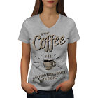 Wellcoda Drink Coffee Womens V-Neck T-shirt, Funny Slogan Graphic Design Tee