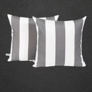 2 New Island Retreat All-Weather Outdoor Throw Pillows, Slate Grey/White Stripe - Picture 1 of 5