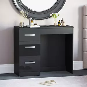 SALE High Gloss Dressing Table 3 Drawer Computer PC Laptop Vanity Desk Black - Picture 1 of 9