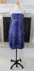 NICOLE MILLER Collection Strapless Blue Print GORGEOUS Bubble Short SILK Dress 6 - Picture 1 of 4