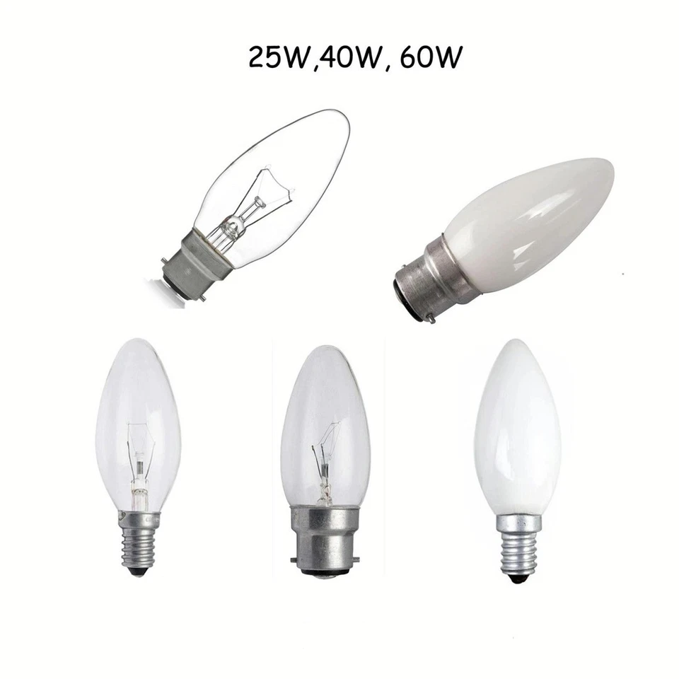 OPAL & CLEAR 25,40,60 WATT SBC,BC,SES CANDLE BULBS OLD STYLE LAMPS INCANDESCENT - Image 1 of 1