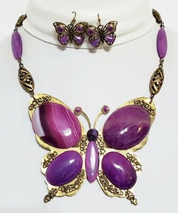 Collar Hecho a Mano Piedra Preciosa Ágata Grande Mariposa Único en su Tipo - Imagen 1 de 8