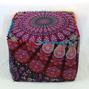 22" Indian Peacock Mandala Square Ottoman Pouf Cover Footstool Home Décor Seat** - Picture 1 of 3