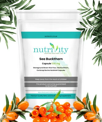 Sea Buckthorn 500mg High Strength caps Rich in Omega 7 Fatt Acids 30 Nutrivity