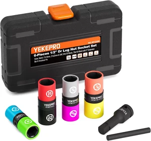 Lug Nut Socket Set, 8 Size 1/2-Inch Drive Wheel Impact Flip Hex Socket Set, Non- - Picture 1 of 6