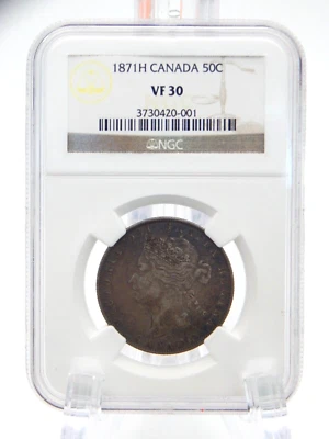 1871 H Canada 50c NGC Graded VF 30 Half Dollar  QUEEN VICTORIA   (BT715) - Image 1 of 4