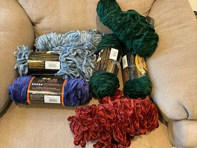 Lion Brand Yarn 7 skeins Chenille “Thick & Quick” Style monarch dusty blue green - Image 1 of 4