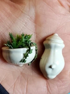 Kunsthandwerk Porzellan Wand Tasche Kaktus Übertopf 1:12 Puppenhaus Miniatur Korb Topf - Bild 1 von 5