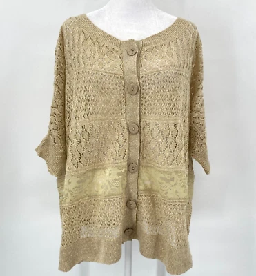 Cárdigan Suéter Anthropologie Moth Talla M Tostado Mezcla de Lino Crochet Relajado Boho Foto 1 de 4