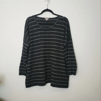 Top túnica manga larga J. Jill para mujer talla M negro plateado a rayas mezcla lana Foto 1 de 4