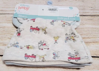 NWT DISNEY Baby Boy Mickey Mouse/Pluto Ears Beanie HATS 3pc Set BLUE/GREY 3/6 - Image 1 of 3