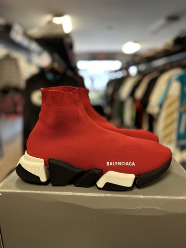 BALENCIAGA SCARPE SNEAKERS Calzino Maglia Velocità 2.0 ROSSO 44EU 11US 10UK Autentico