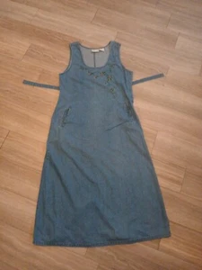220 Hickory Blue Denim Floral Embroidered Misletoe Cotton Maxi Dress Small L - Picture 1 of 7