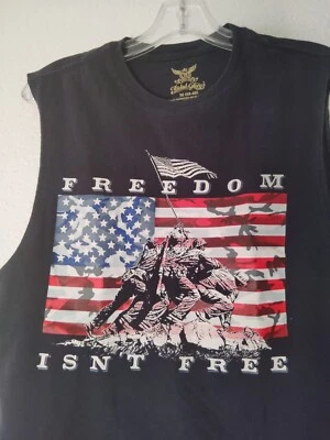 Faded Glory Freedom isn't free Patriotic Sleeveless T-shirt Mens M 38-40 Blue - Image 1 of 4