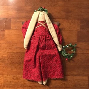 Primitive Handmade Bunny Angel Fabric Doll Christmas New - Imagen 1 de 6