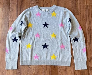 Gap Kids Girls' Gray Pullover Sweater, Pink & Navy Stars, Size Lg (10-11) - Picture 1 of 5