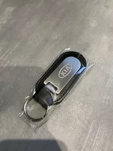 Kia Black Leather Key Ring Key Chain Fob Silver Etched Brand New - Picture 1 of 7
