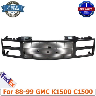 Grille For 88-99 GMC K1500 C1500 Black Plastic Fits Models with Dual Headlight Foto 1 de 4