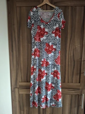 Women's Short Sleeved Maxi Dress With A Red Floral  And Leopard Print Uk 14 - Image 1 of 4