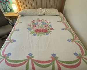 Vintage Twin Blanket Bedding Floral Pattern With Satin Trim - Picture 1 of 11