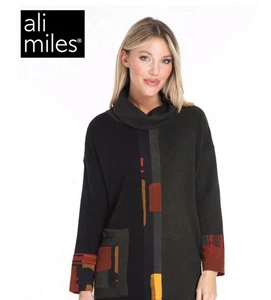 Ali Miles Petite Small Abstract Block Sweater Art Knit Tunic Boho Chic - Picture 1 of 7