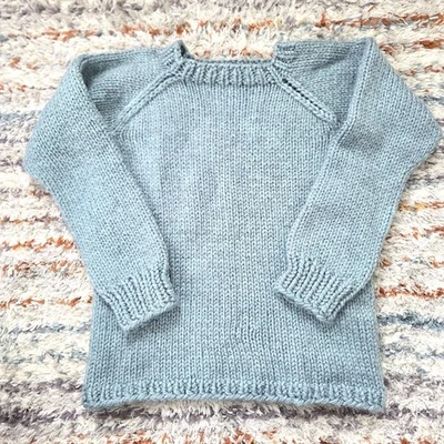 Suéter de lana tejido grueso hecho a mano azul bebé talla pequeña Foto 1 de 4