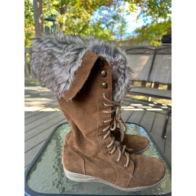 Botas de invierno RuffHewn marrón con puño de piel sintética con cordones hasta la rodilla para mujer talla 7 Foto 1 de 4
