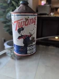 Rare Twang Root Beer Quart Cone Top Soda Can 32oz With Matching Cap - Picture 1 of 12