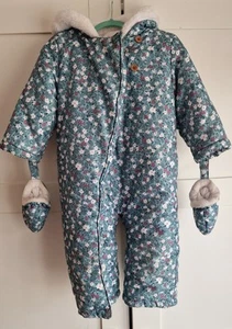 John Lewis Girls Snowsuit 12-18m Floral Mittens Hood - Picture 1 of 7