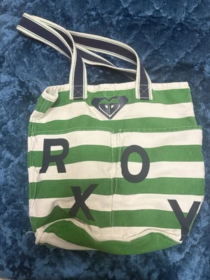 ROXY Green and White Striped Canvas Tote - Image 1 of 3