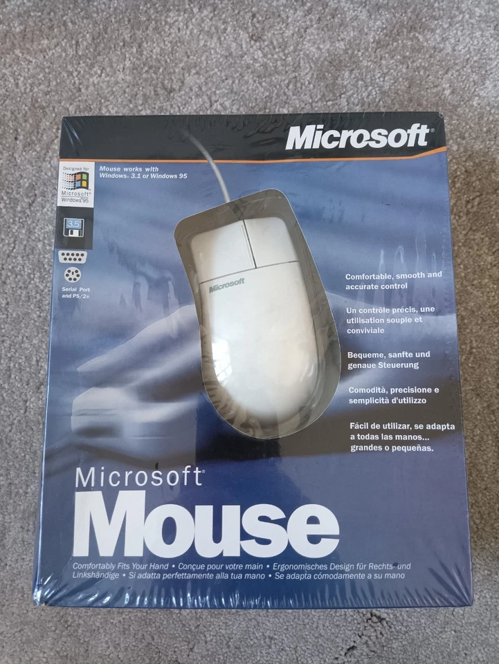 Vintage Boxed Sealed Microsoft PC Mouse For Windows 3.1 & 95 Serial Port & PS/2 - Image 1 of 4