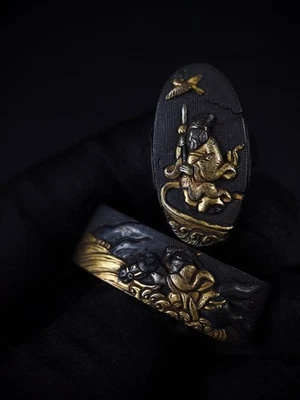 Japonês The Battle of Red Cliffs Fuchi & Kashira para Wakziashi Edo Período B125 - Imagem 1 de 4