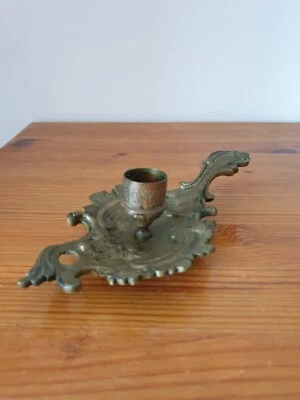 Bougeoir rat de cave en bronze ouvragé 5x10x18 cm - Photo 1/4