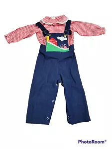 Vintage Thomas Brand Baby 24 Months Overalls Outfit 2 Piece Country Gingham - Picture 1 of 8