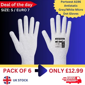6 PAIRS x Portwest A196 Antistatic Grey/White Micro Dot Gloves - UK stock - Picture 1 of 1