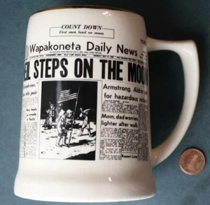 1969 Wapakoneta Ohio Apollo 11 Armstrong Aldrin Collins Beer Stein versión # 1 + - Imagen 1 de 1