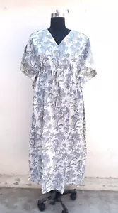 Indian Cotton Grey Tree Printed Kaftan Dress Women's Clothing Kaftan Dress US - Picture 1 of 3