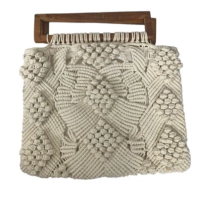 Cleobella Cartera Macramé Bolso de Mano Asas de Madera Blanco Marrón NUEVO 12x14 Bolso de Mano Foto 1 de 4