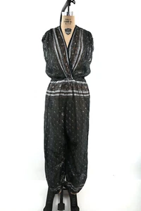 70s Vintage Indian Jumpsuit Floral & Silver Block Print Boho Bohemian Hippy - Picture 1 of 3