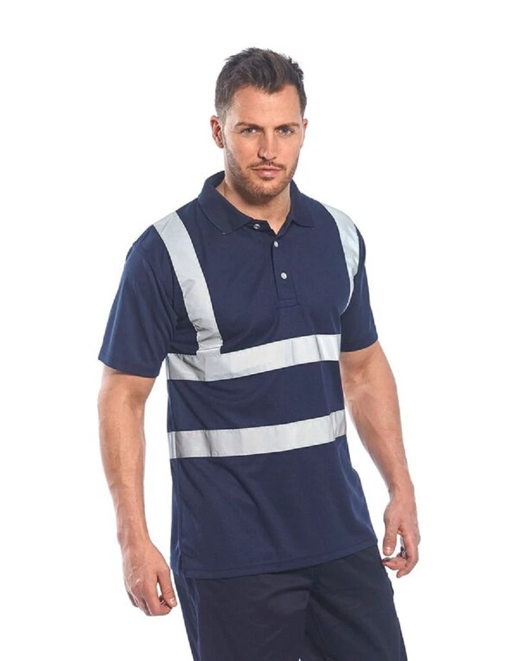 IONA POLO SHIRT BLACK OR NAVY SIZE M-6X F477 2" SILVER REF TAPE MOISTURE WICKING - Image 1 of 1