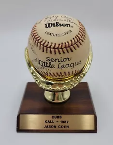 1987 Vintage Senior Little League Cubs Kall Baseball Trophy Glove & Signed Ball - Picture 1 of 14